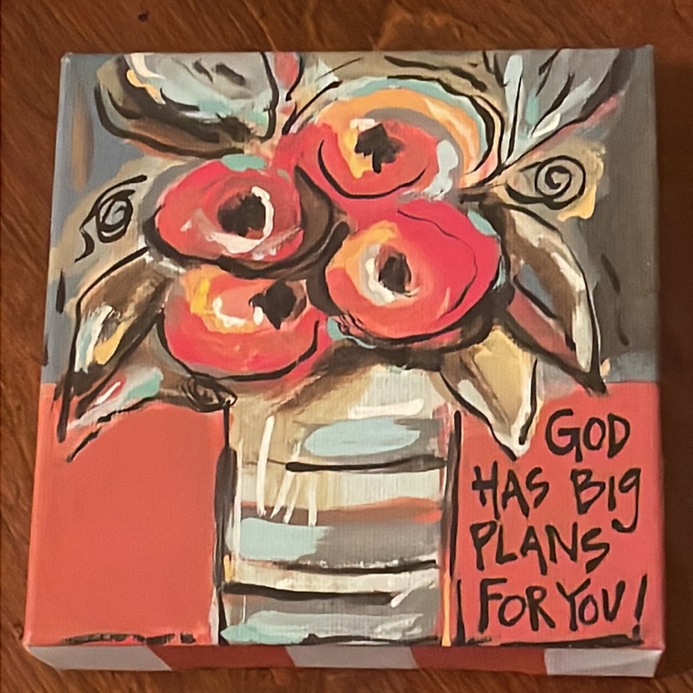 Encouraging Message Floral Bouquet Original Christian Artwork 6” x 6.5” EUC - Picture 2 of 3